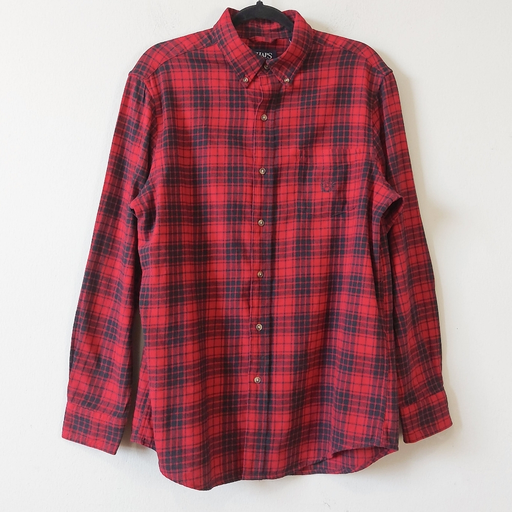 Chaps Men Plaid Brushed Flannel Long Sleeve Button Down Shirt Medium Classic Fit